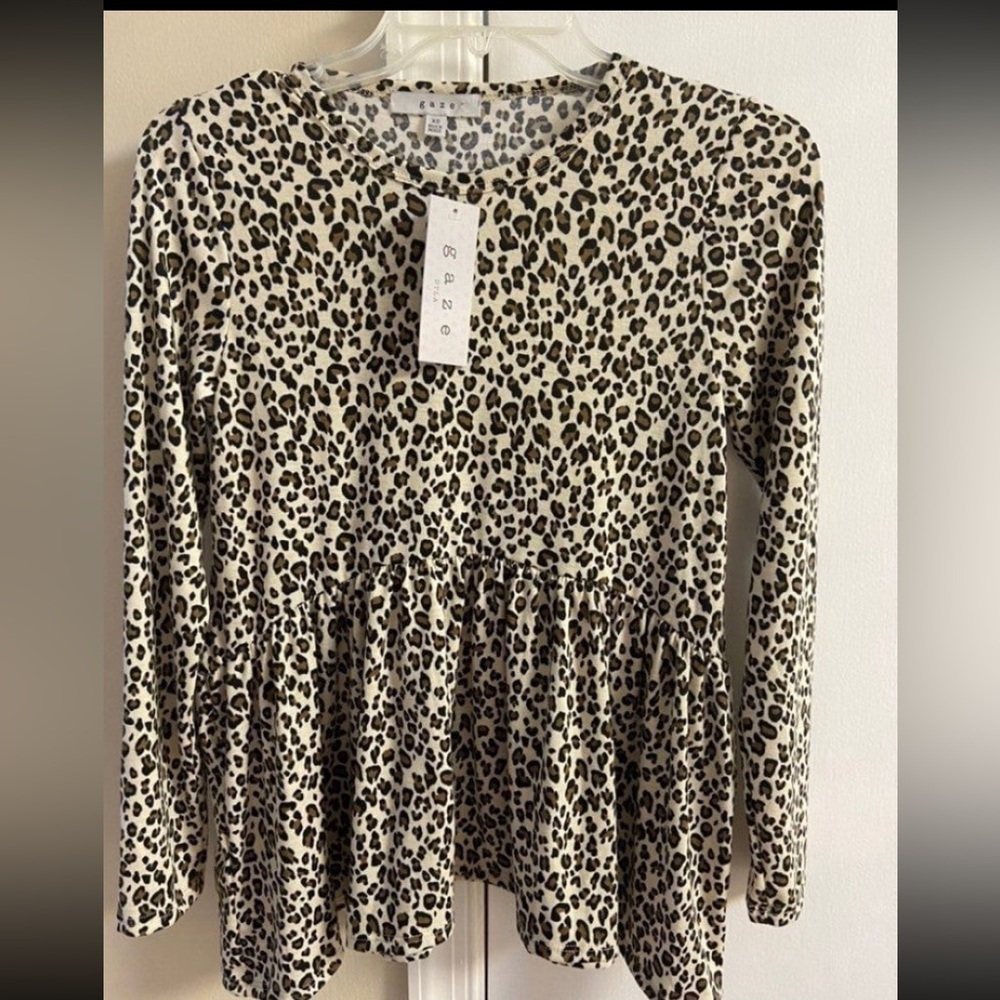 Gaze Animal Print Long Sleeve babydoll Top XS NWT